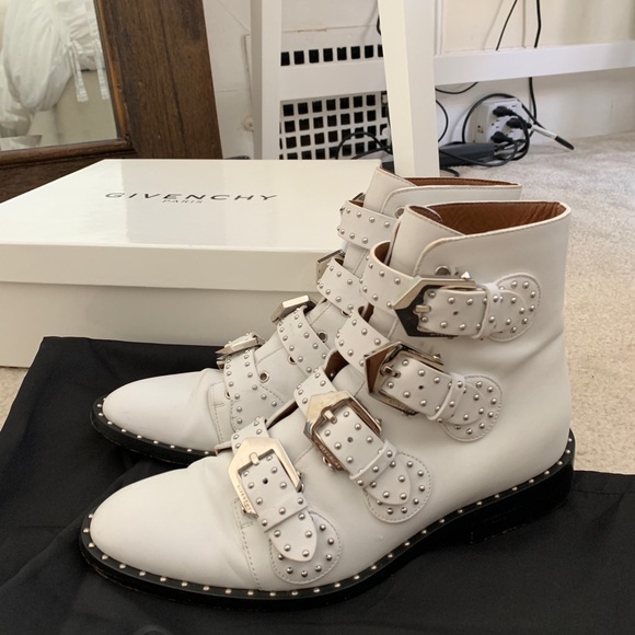 Givenchy White Studded Leather buckle booties sz 8 - Picture 3 of 12
